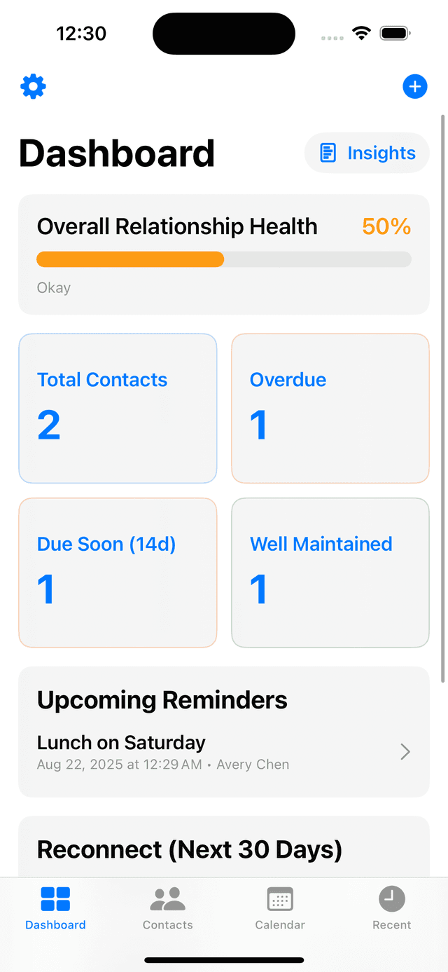 Nexuz app screenshot showing the dashboard