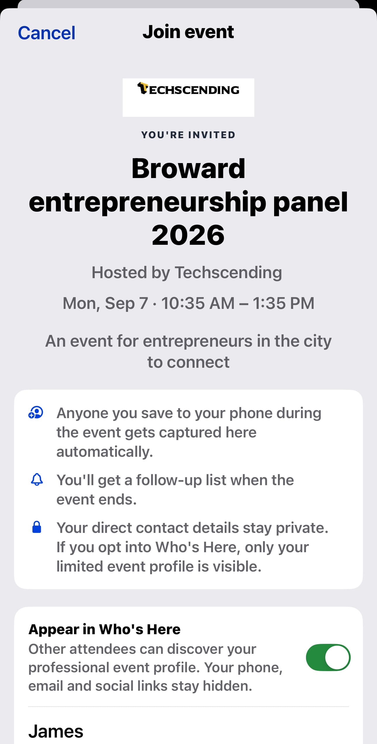 Nexuz branded attendee event join experience